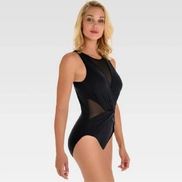 Aqua Green Sheer Ruched One Piece Swimsuit - Picture 1 of 9